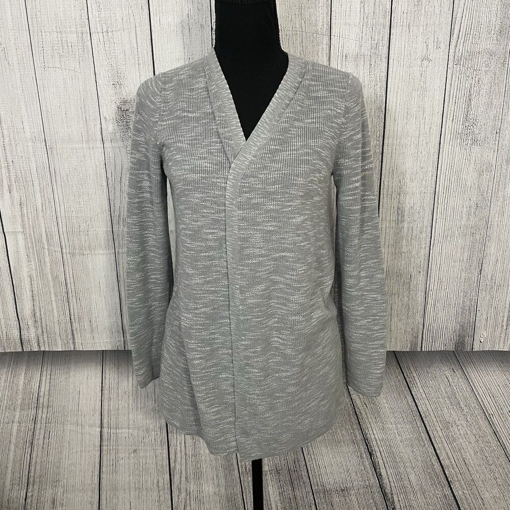 J Jill Women's Small Gray Long Open Front Cardigan Sweater